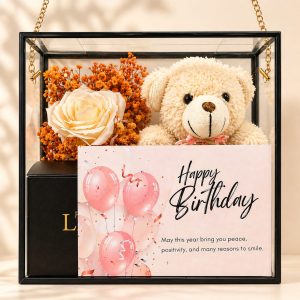 Happy Birthday Teddy Bear & Floral Gift Box, Premium Candle Gift Box